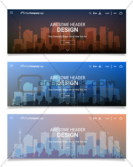 Blurred Polygonal Header Slider Webdesign Kit with City Skyline