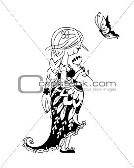 Beautiful pregnant woman with butterfly, sketch for your design