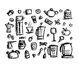 Kitchen utensils, sketch drawing for your design