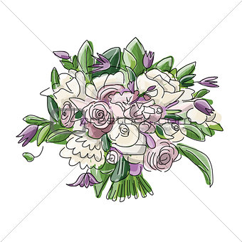 Floral wedding bouquet, sketch for your design