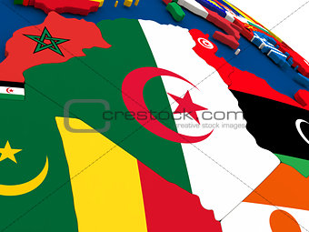 Algeria on globe with flags