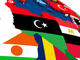 Libya on globe with flags