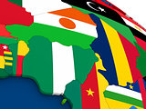 Niger and Nigeria on globe with flags