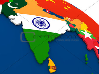 India on globe with flags