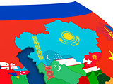 Kazakhstan on globe with flags
