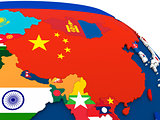 China on globe with flags