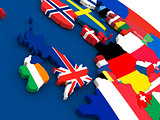 United Kingdom on globe with flags