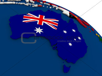 Australia on globe with flags