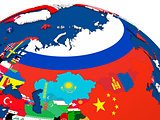 Russia on globe with flags