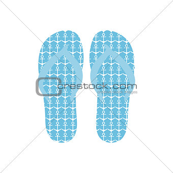 Flip flops, Slippers with anchors pattern on blue background
