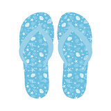 Flip flops, Slippers with seashell pattern on blue background