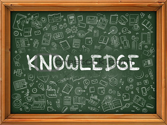 Knowledge Concept. Green Chalkboard with Doodle Icons.
