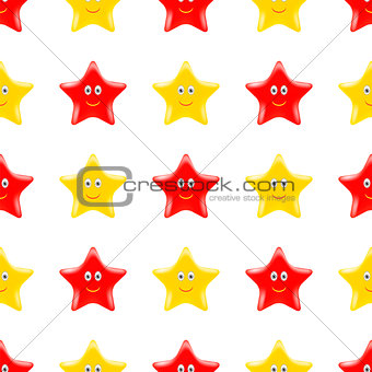 Yellow Red Smiling Star Seamless Pattern