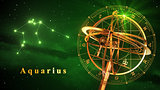 Armillary Sphere And Constellation Aquarius Over Green Background