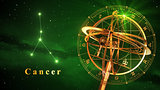 Armillary Sphere And Constellation Cancer Over Green Background