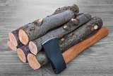 firewood logs and axe
