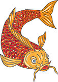 Koi Nishikigoi Carp Fish Swimming Down Drawing
