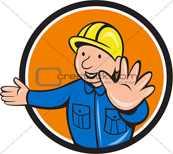 Builder Hand Stop Signal Circle Cartoon