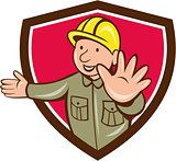 Builder Hand Stop Signal Crest Cartoon