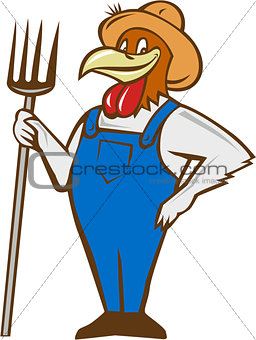 Chicken Farmer Pitchfork Isolated Cartoon