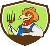 Chicken Farmer Pitchfork Crest Cartoon