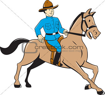 Mounted Police Officer Riding Horse Cartoon