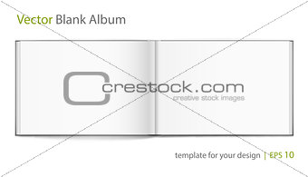 Blank of open album with cover on white background. Template