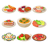 Set of Food Icons European lunch