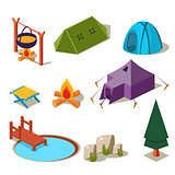 Isometric 3d Forest Camping Elements for Landscape Design