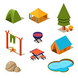 Isometric 3d Forest Camping Elements for Landscape Design