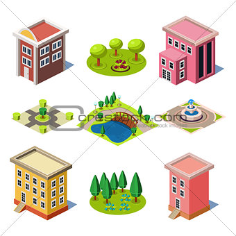 Set of the Isometric City Buildings and Shops