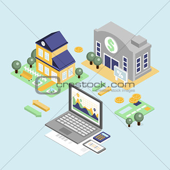 Bank Credit and Home Loan Concept with Isometric House