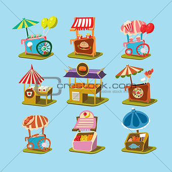 hot-dog cart with seller - illustration