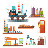 Oil industry business concept of gasoline diesel production fuel distribution and transportation four icons composition