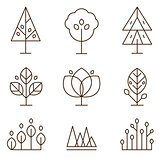 Plants and Trees Icons Set Linear Style