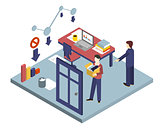 Dismissal of a Worker. Isometric 3d vector illustrations