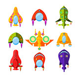 Colourful Spaceships and Rockets Vector Illustration Set