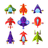 Colourful Cartoon Rockets and Spaceships Vector Illustration Set