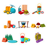 Hiking and Camping Icons Set Vector Illustration
