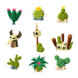 Blossom Cactus and Skull Vector Illustration Set