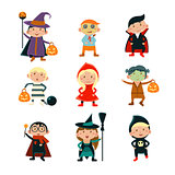 Kids in Halloween Costumes Vector Illustration