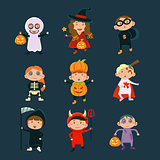 Children Wearing Halloween Costumes Vector Illustration