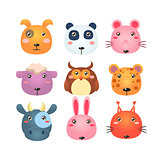 Set of Cartoon Animal Head Icons