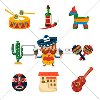 Traditional Mexical Objects Vector Illustration