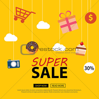 Sale background with shop icons. Vector sale banner template