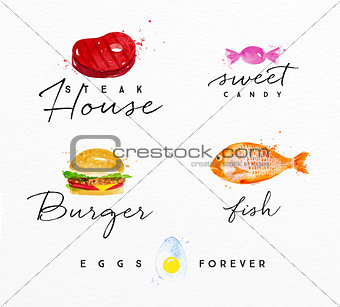 Watercolor label burger