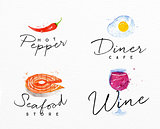 Watercolor label seafood
