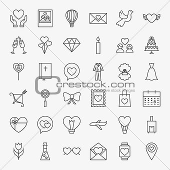 Love Heart Line Icons Set