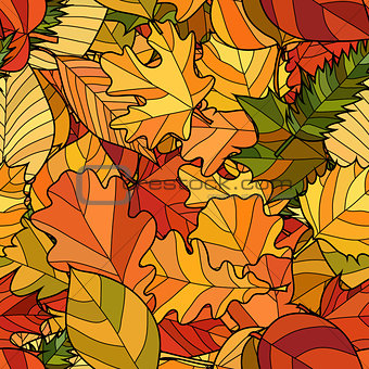 abstract vector doodle autumn leaves seamless pattern