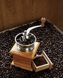 Beans of coffee and coffee-grinder 